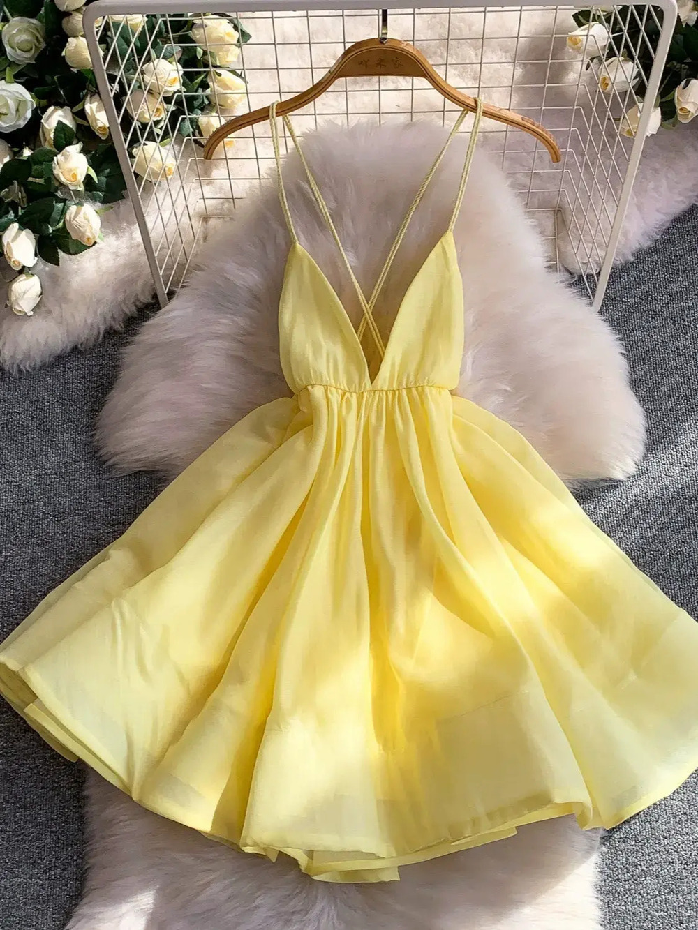 ZARA Yellow Backless Halter Flowy A Line Dress